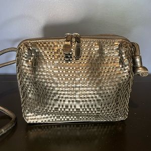 Vintage 80’s Black Woven Vegan Leather Shoulder Bag with Strap